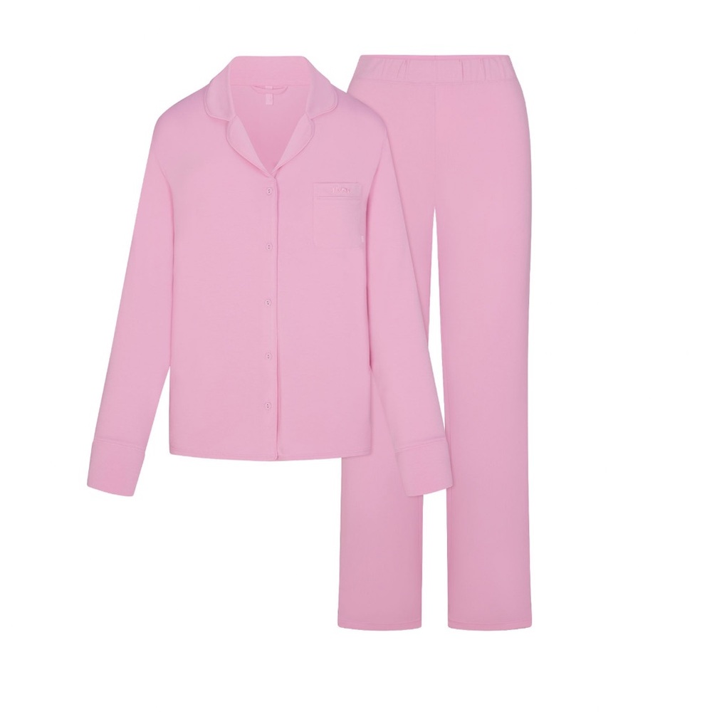 Skims Sleep Long Sleeve Button Up Set - Bubble Gum - Picture 1 of 6
